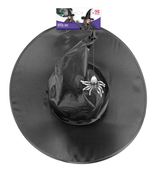 Bendable Satin Witch Hat With Hanging Spider