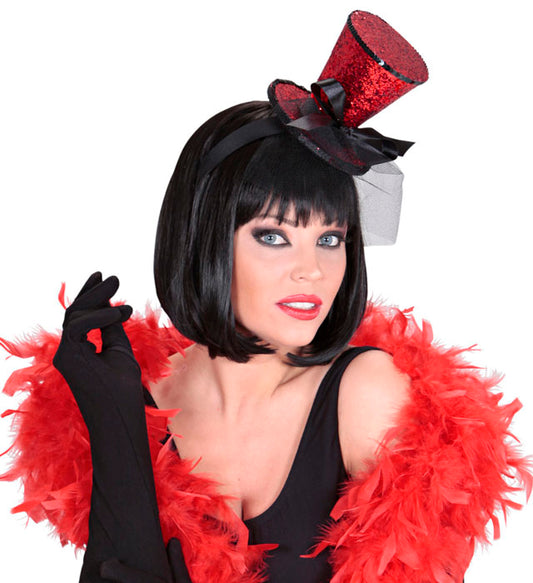 Red Mini Top Hat On Headband With Bow & Veil