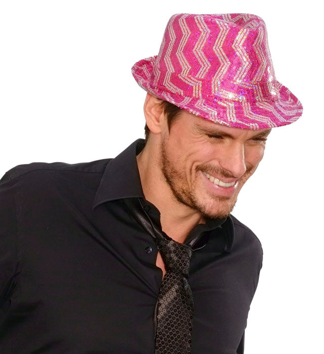 Zig Zag Sequined Fedora 3 Colorsassorted 4 Pink, 4 Purple, 4 Turquoise