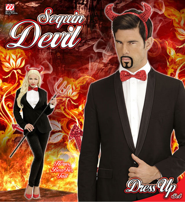 Sequin Devil Set Horns, Bow Tie, Tail