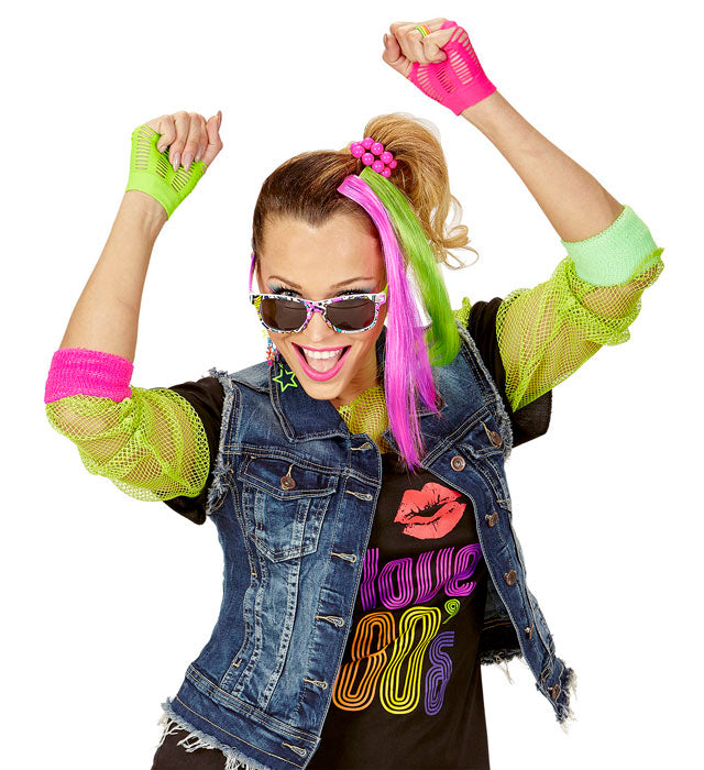 80'S Girl 2 Neon Hair Extensions, Earring, Gloves & Glasses