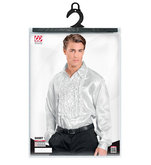 The 70S Disco Fashion White Satin Ruffle Shirt