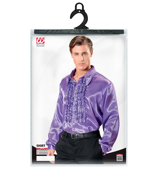 The 70S Disco Fashion Purple Satin Ruffle Shirt