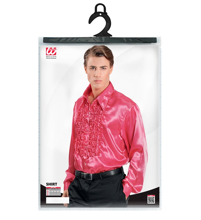 The 70S Disco Fashion Pink Satin Ruffle Shirt