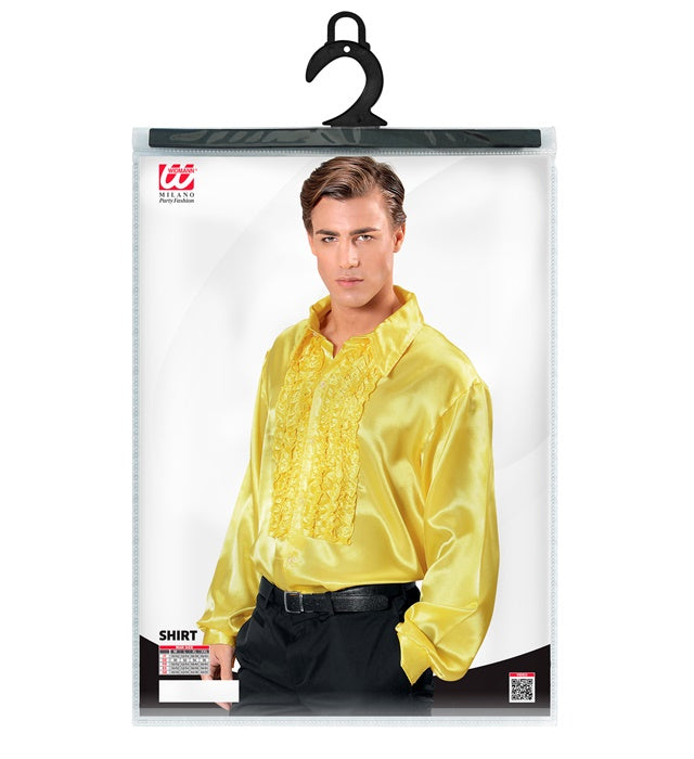 The 70S Disco Fashion Yellow Satin Ruffle Shirt