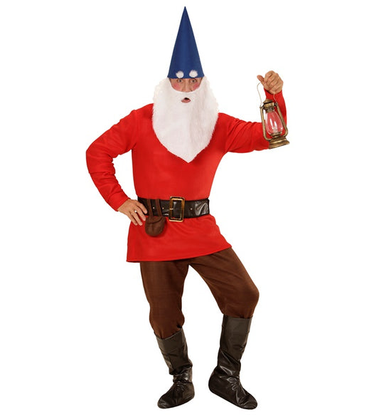 Red Gnome Coat, Pants, Belt With Purse, Boot Covers, Hat, Eyebrows And Beard