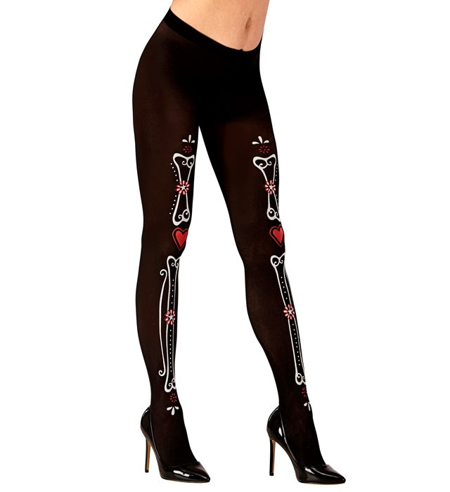 Dia De Los Muertos Bones Pantyhose 50 Den