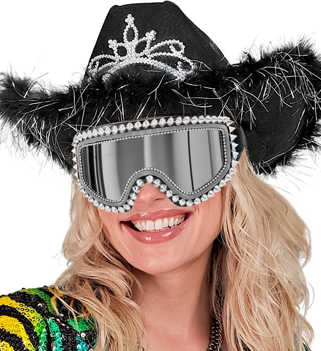 Goggles Après-Ski Winter Party Festival Studded Strass Silver