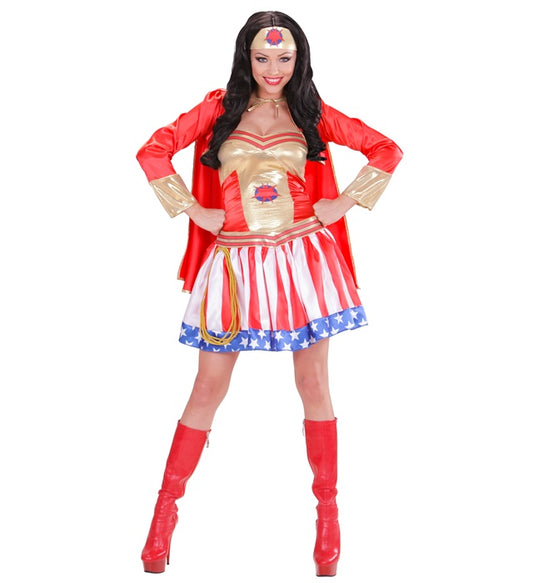 Super Hero Girl Dress With Cape, Headpiece