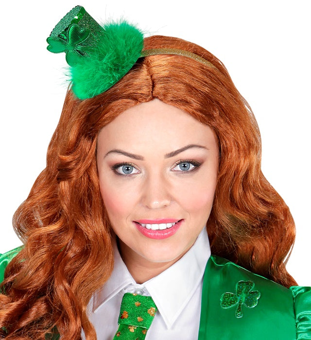 St. Patrick'S Day Mini Top Hat With Shamrock & Marabou Trim On Headband