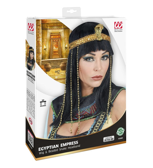 Egyptian Empress Wig With Beaded Snake Headband In Box