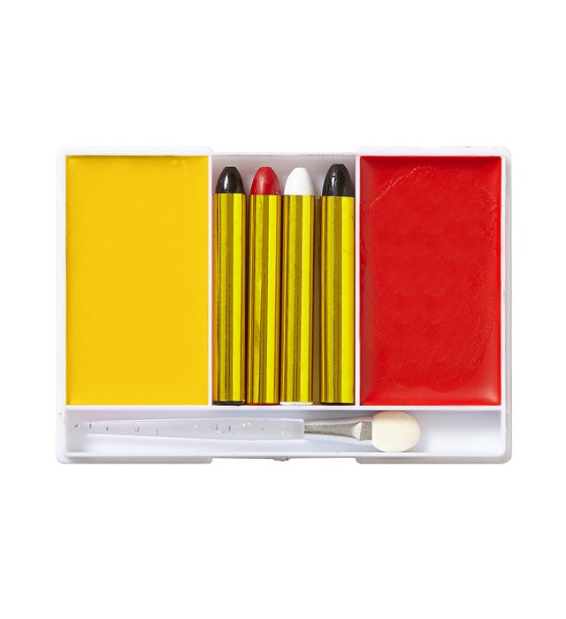 Devil Makeup Set 4 Makeup Sticks, Yellow & Red Makeup In Tray, Applicator - Color Make Up 12 G, Sticks 8 G