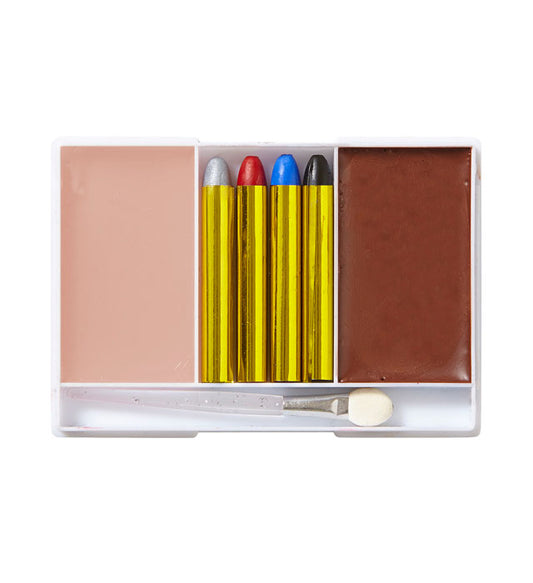 Cowboy Makeup Set 4 Makeup Sticks, Skin & Brown Makeup In Tray, Applicator