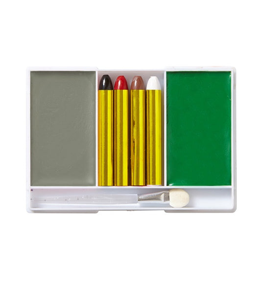 Zombie Makeup Set 4 Makeup Sticks, Grey & Green Makeup In Tray, Applicator - Color Make Up 12 G, Sticks 8 G
