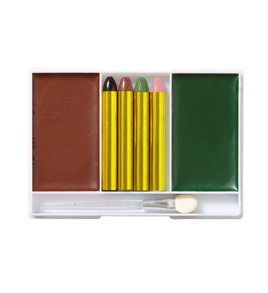 Soldier Makeup Set 4 Makeup Sticks, Brown & Green Makeup In Tray, Applicator