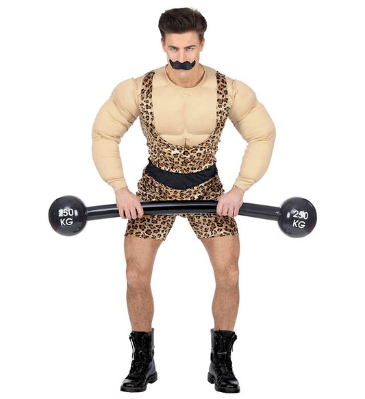 Strong Man Overalls With Muscle Shirt And Belt, Moustache