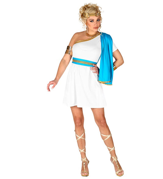 Greek Goddess Dress With Shoulder Drape, Belt, Laurel Wreath