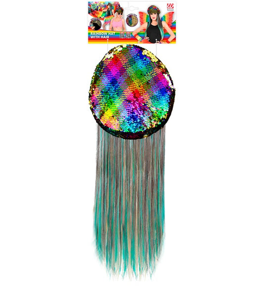 Rainbow Sequin Hat With Meche Dream Hair