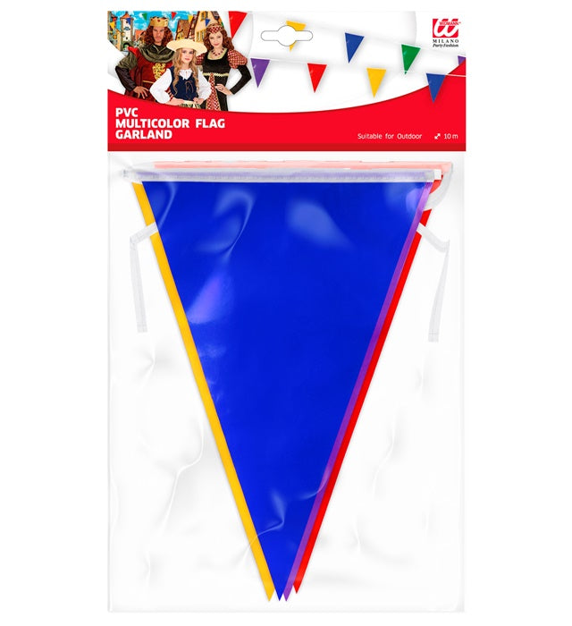 Pvc Multicolor Flag Garland 10 M - Suitable For Outdoor 20 Flags Size 20X30 Cm
