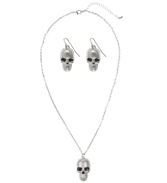 Silver Skull Necklace & Earrings