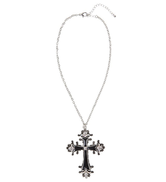 Black Cross Necklace With Strass