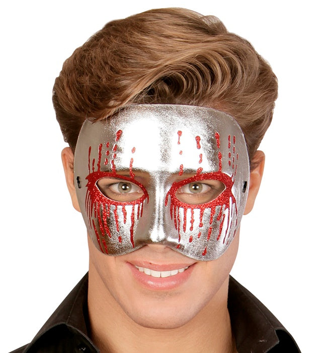 Unisex Silver Psycho Mask With Red Bleeding Eyes