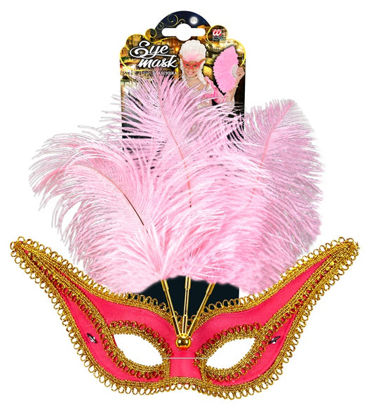 Pink Eyemask With Gold Trim & Feathers