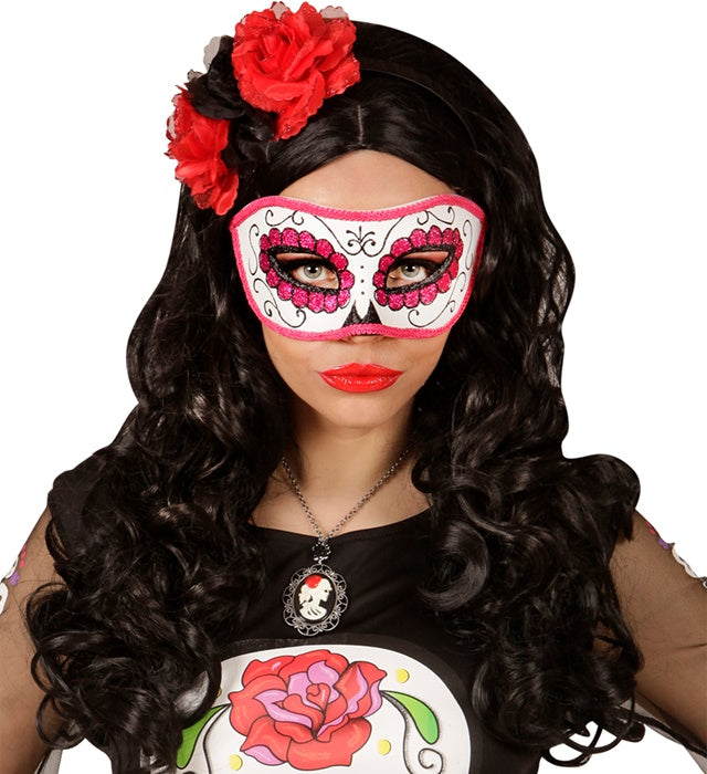 Unisex Dia De Los Muertos Eyemask Decorated With Black & Pink
