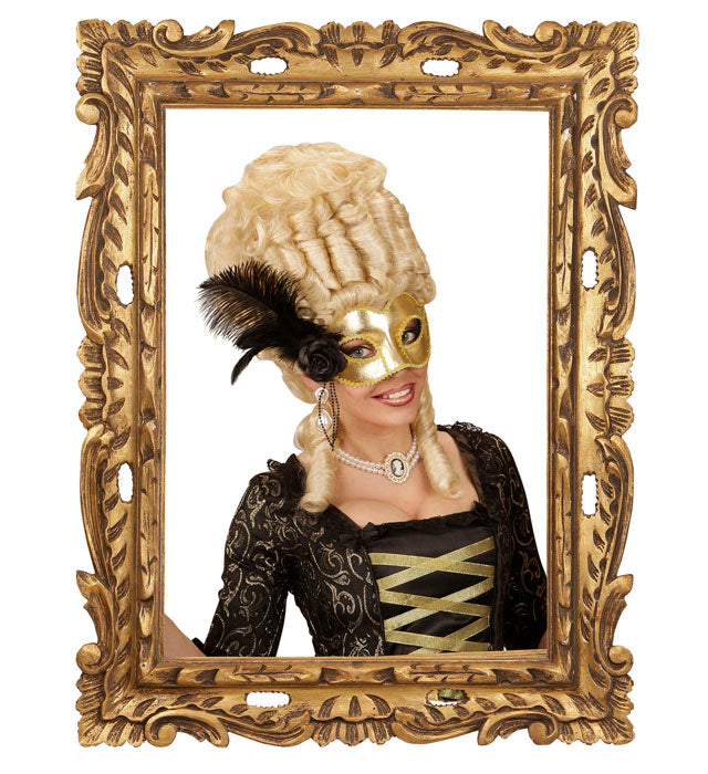 Gold Venice Eyemask With Rose, Beads & Feathers