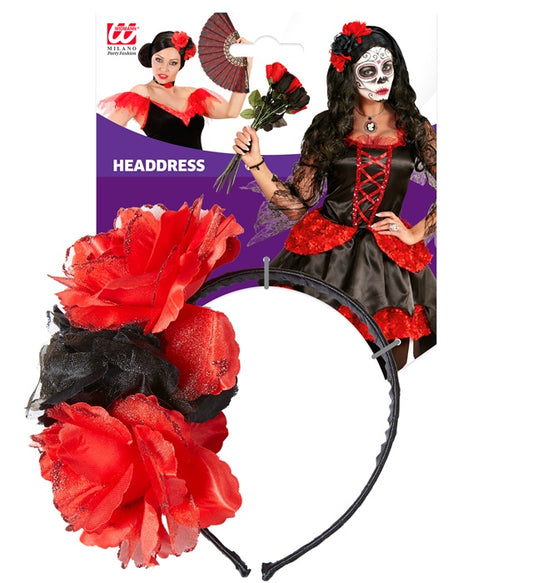 3 Red-Black Roses Headband