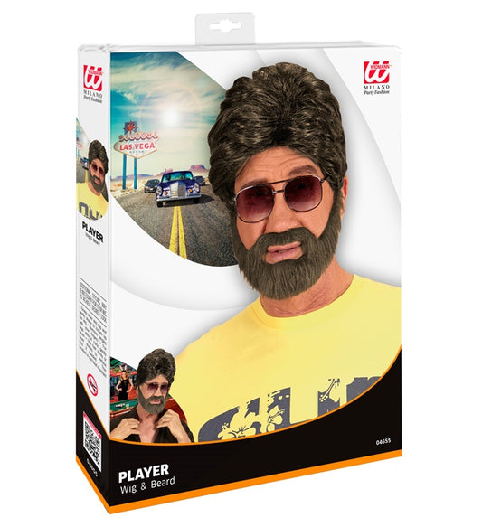 Brown Player Wig & Beard In Box