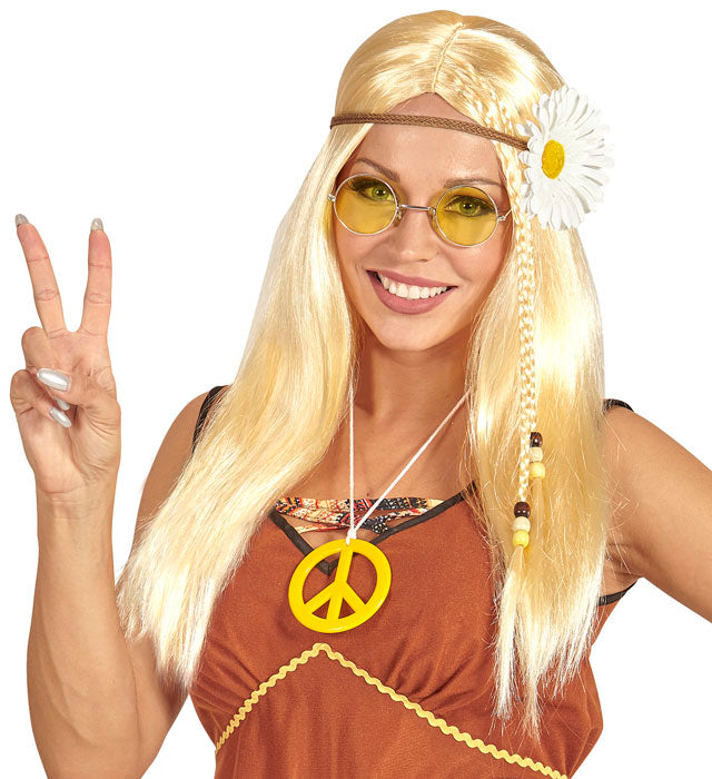 Blonde Hippie Wig With Daisy Headband In Polybag