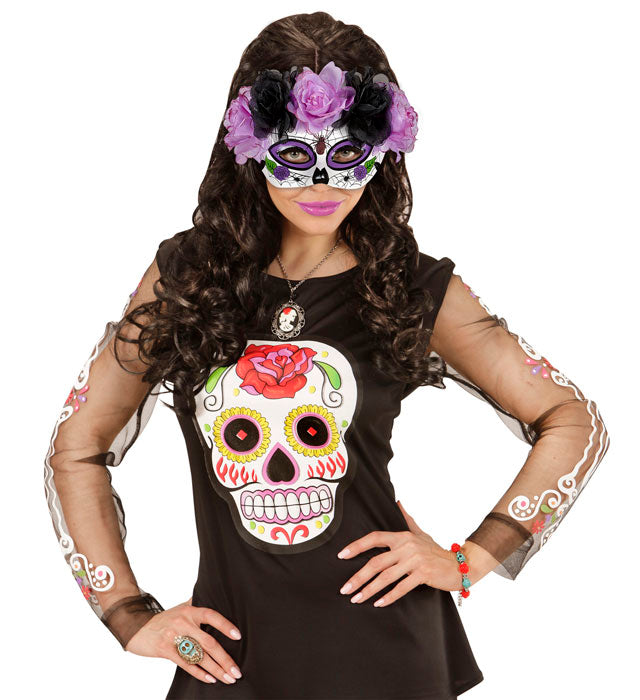 Dia De Los Muertos Eyemask Decorated Purple & Black Roses