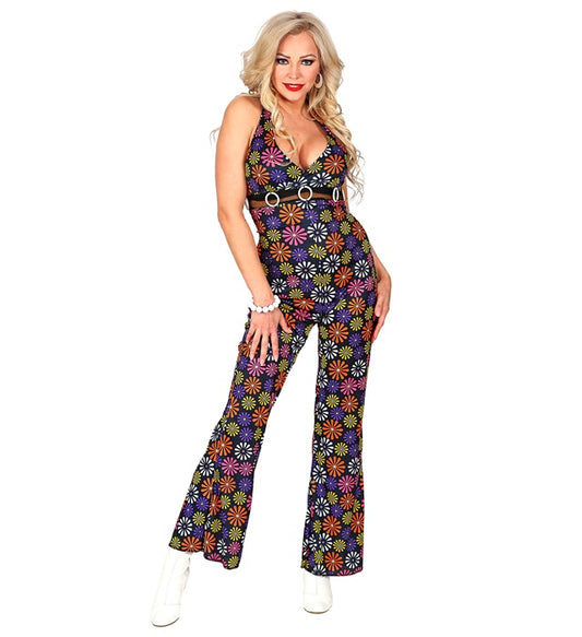 The 70S Groovy Style - Blue Flowers Jumpsuit