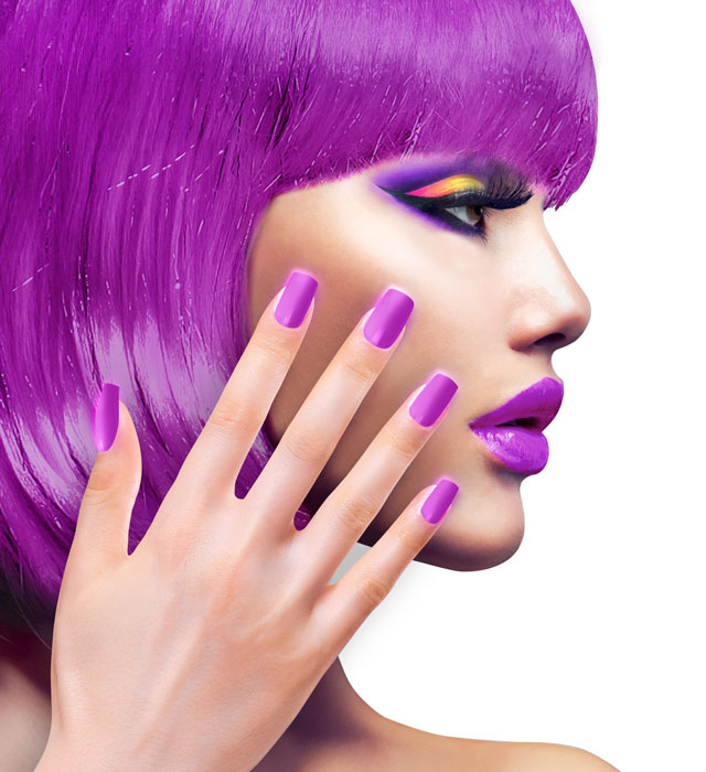 Set Of 12 Self-Adhesive Neon Purple Airbrush Nails