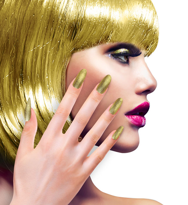 Set Of 12 Self-Adhesive Iridescent Gold Y Nails