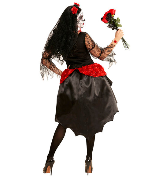 Dia De Los Muertos Bride Dress, Flower Veil