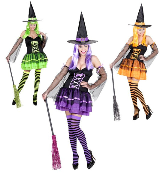 Witch Dress, Armbands With Veils, Hat - 3 Colors Assorted
