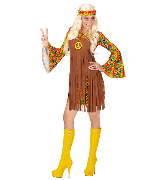 Hippie Girl Dress With Vest, Headband, Peace Sign Necklace