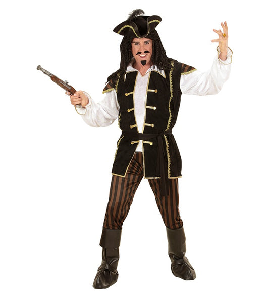 Pirate Captain Shirt With Vest, Pants, Belt, Hat With Feather, Boot Covers