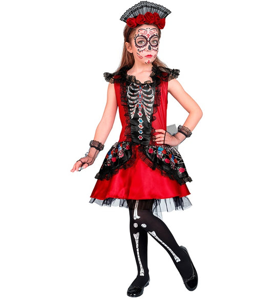 Mujer Dia De Los Muertos Dress, Fingerless Gloves, Headpiece