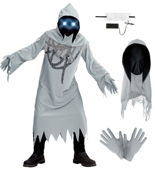 Chained Ghost Robe, Gloves, Hooded Mask With Fade-In Fade-Out Light-Up Eyes