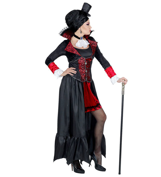 Vampiress Dress With Long Coat, Choker With Jabot, Mini Top Hat