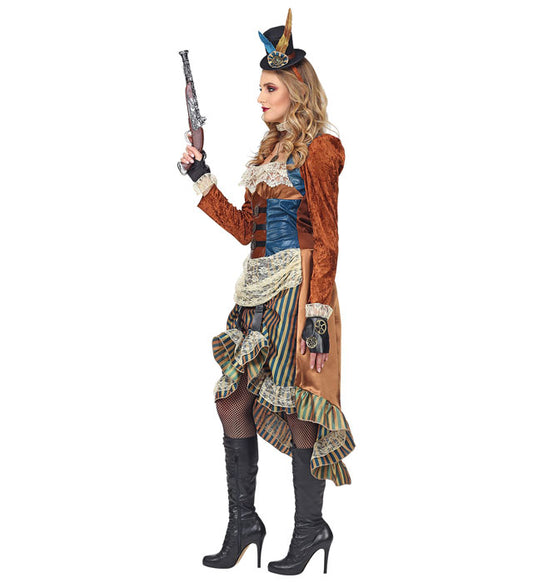 Steampunk Dress With Choker, Fingerless Gloves, Mini Top Hat