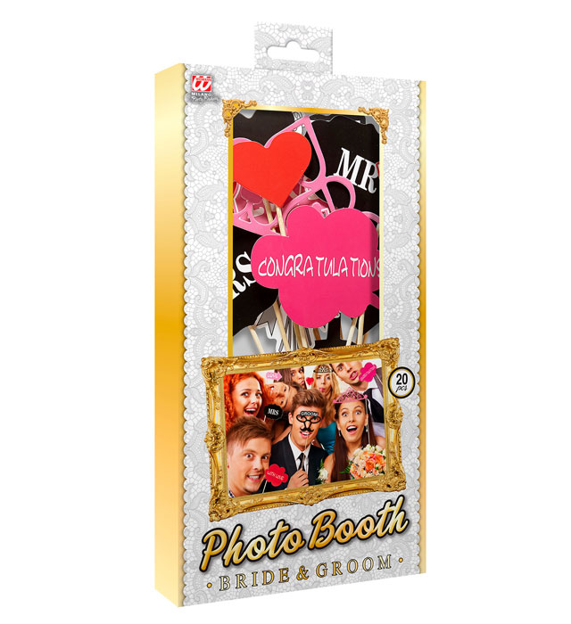 Photo Booth Bride & Groom Accessories 20 Pcs In Window Box