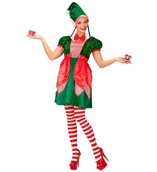 Santa'S Little Helper Elf Dress, Hat With Ears And Plaits