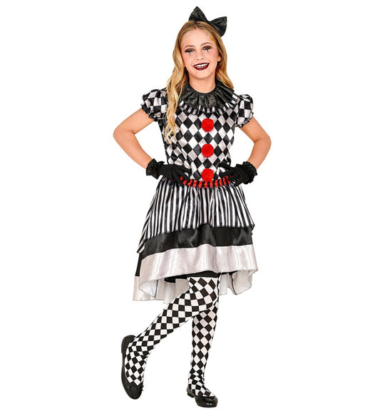 Vintage Clown Dress With Ruff, Bow Headband, Gloves
