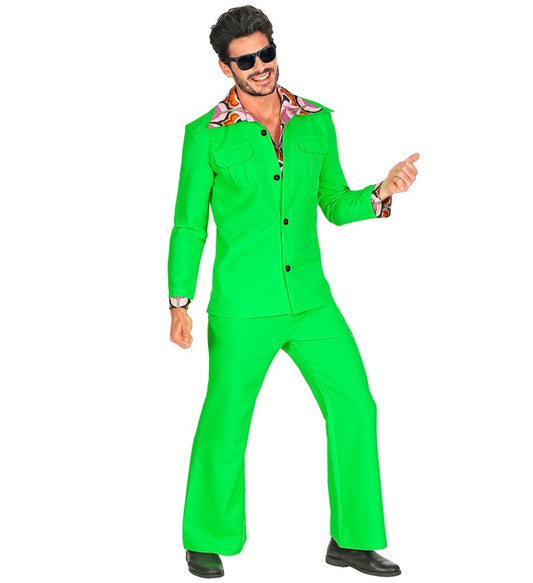The 70S Disco Style - Hot Green Jacket With Shirt, Pants