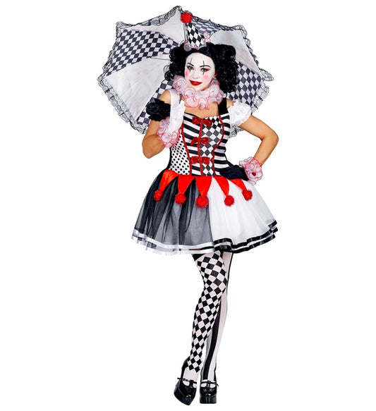 Harlequin Dress, Ruff, Cuffs, Mini Hat