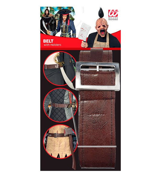 Leather Look Brown Belt With 4 Holsters For Swords And Weapons”